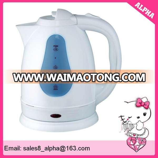 cheaper 1.8 liter white colour plastic cordless kettle with transparent water window